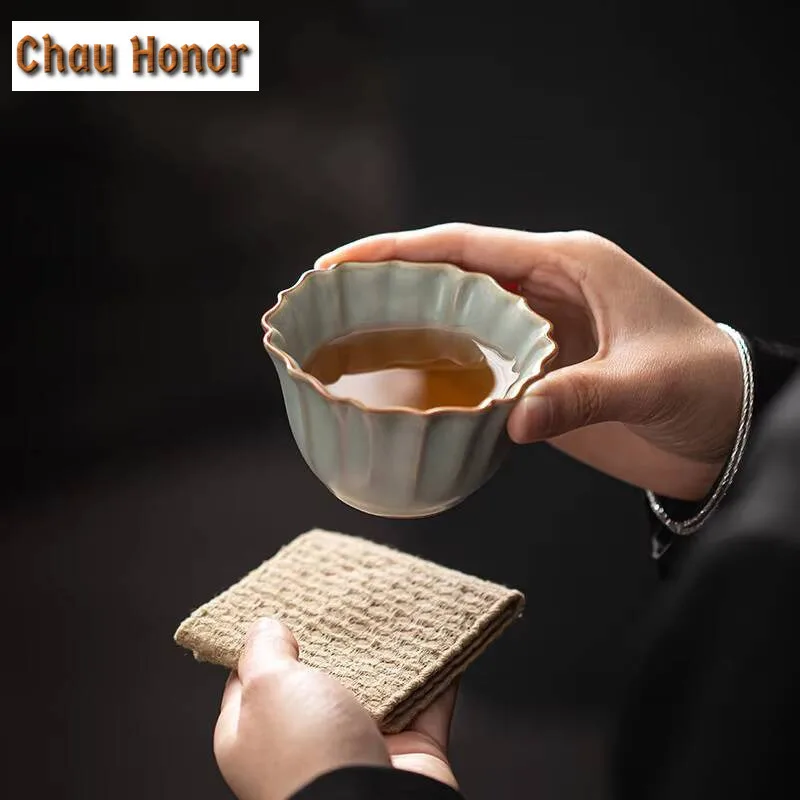 Boutique Ru Kiln Ceramic Crack Teacup Handmade Household Chinese Kung Fu Tea Set Master Cup Tea Ceremony Drinkware Birthday Gift