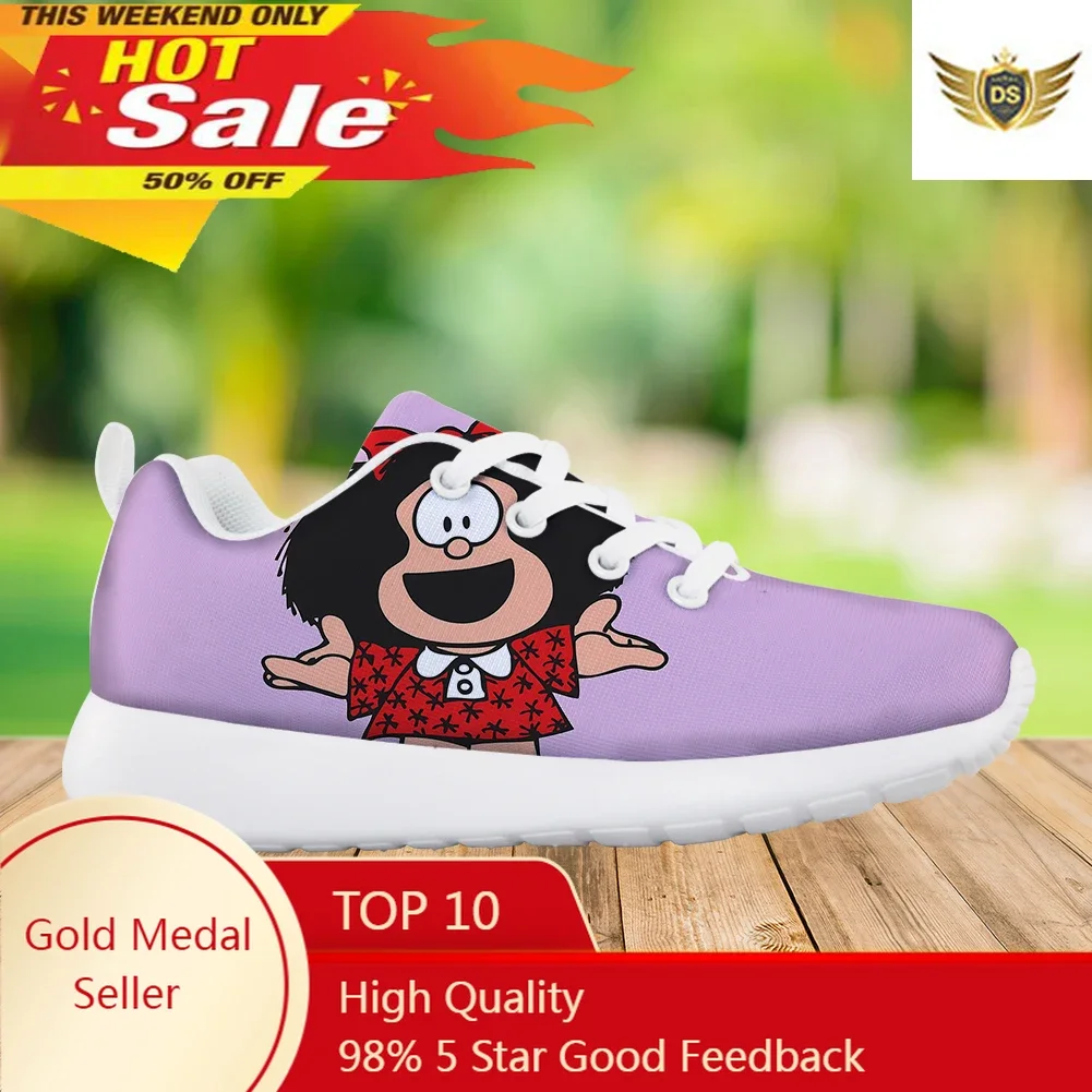 Mafalda Girl Printed Mesh Shoe Lovely Cartoon Casual Breathable Shoes Children Holiday Gift Shock Absorption Lace Up Zapatillas turtle ocean printed mesh shoes for children lovely animal casual anti slip shoes for kids custom image durable zapatillas gifts