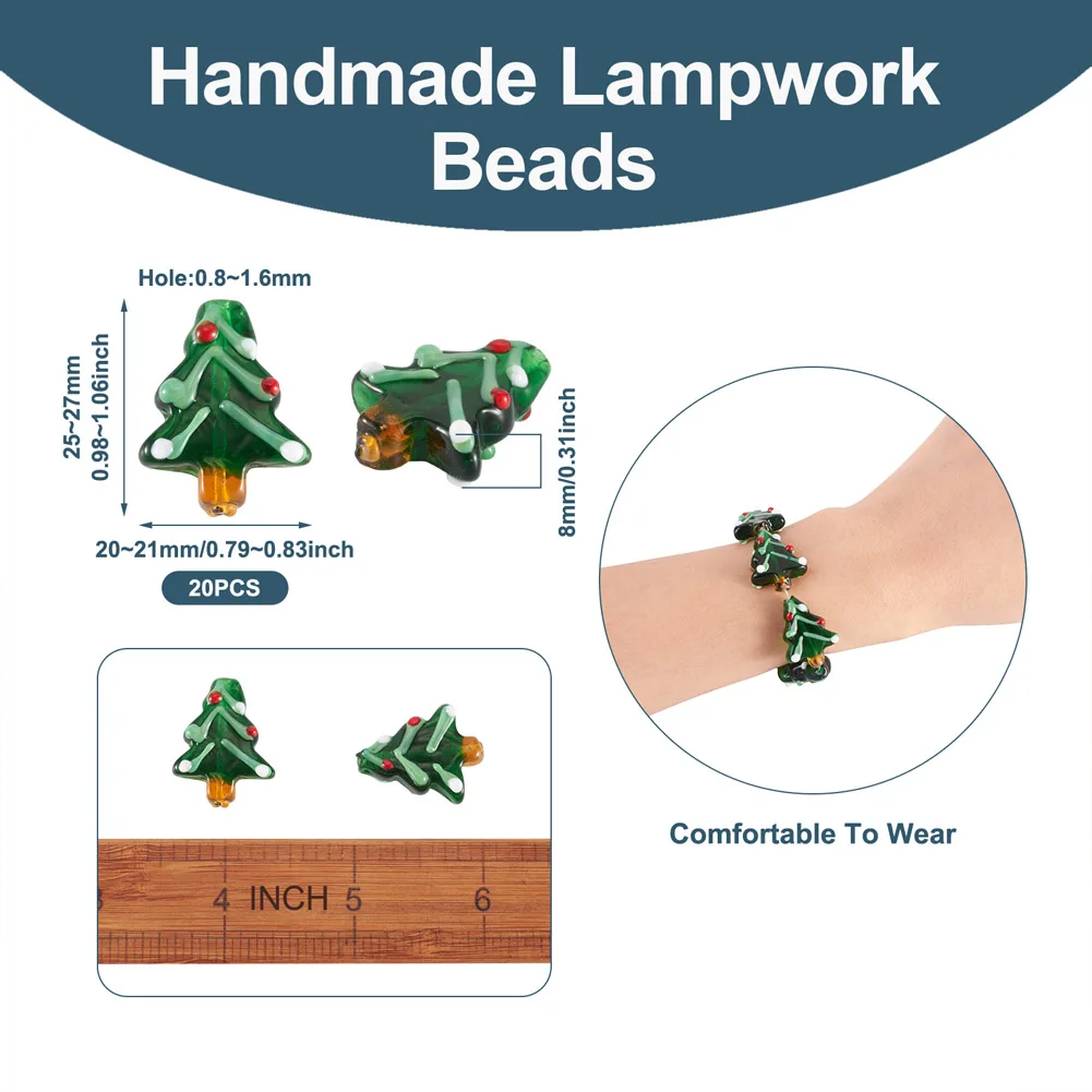 about 20pcs/strand Handmade Lampwork Beads Christmas Tree Bead Strands for Christmas jewelry making DIY Decor Crafts Accessories