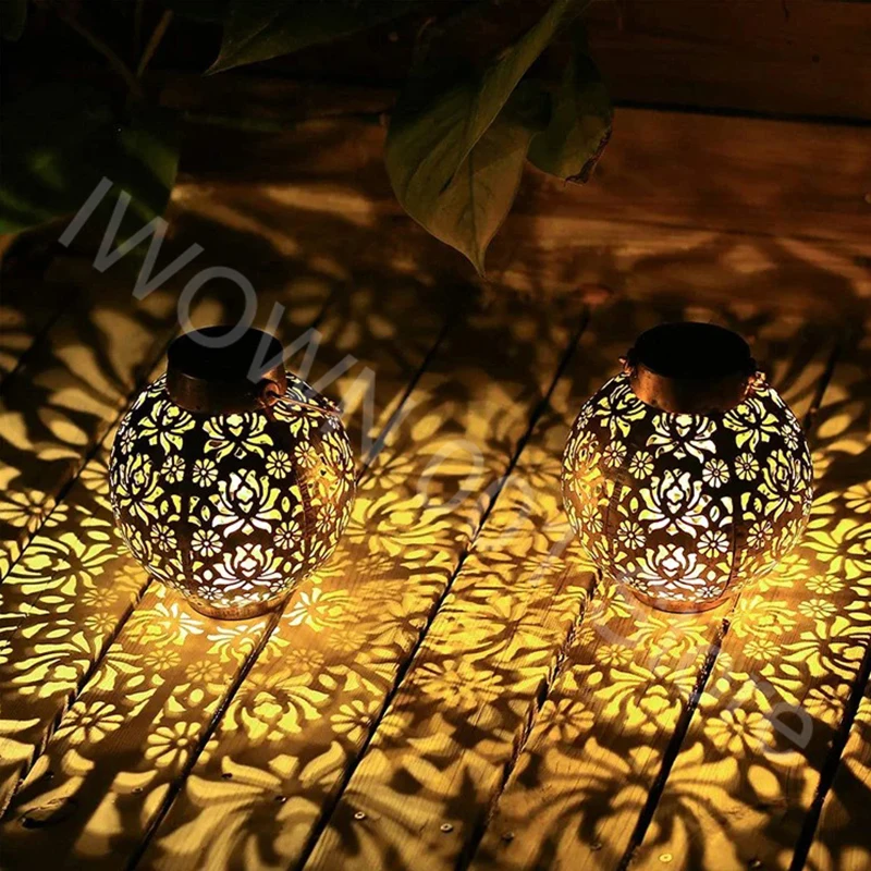 LED outdoor courtyard solar lights garden balcony terrace decorative landscape hollow iron art projector lamp ornament pendant