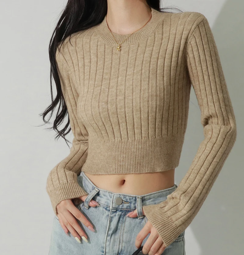 Women White Basic Style Crop Thick Knit Cropped Jumper