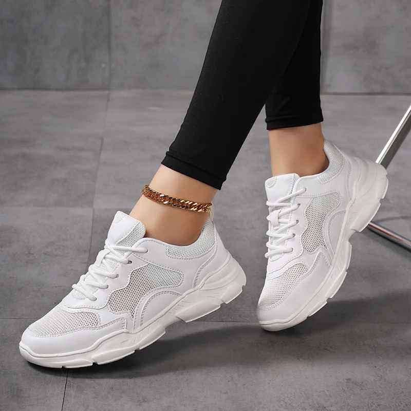 Lightweight Mesh Breathable Women's Sneakers Versatile Casual White Shoes for Comfortable Wear