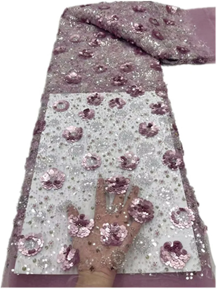 

Hot sale African Nigerian 5Yards Big Sequins lace Fabric For Party Wedding For Dress Woman Fabric FYU777
