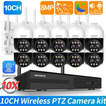 Kit sistema di telecamere di sicurezza WiFi 4K 8MP Sistema CCTV wireless 10CH NVR PTZ esterno Telecamere di videosorveglianza audio bidirezionale P2P