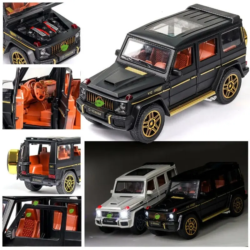 1:24 AMG G63 모델 자동차, 아연 합금 풀백 장난감 자동차, 소리와 빛이 나는 어린이 소년 소녀 선물