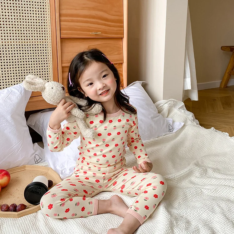 Children's Pajamas Underwear Set Men And Women Babies Cartoon Home Clothes Color Pajamas Cotton Warm Pajamas