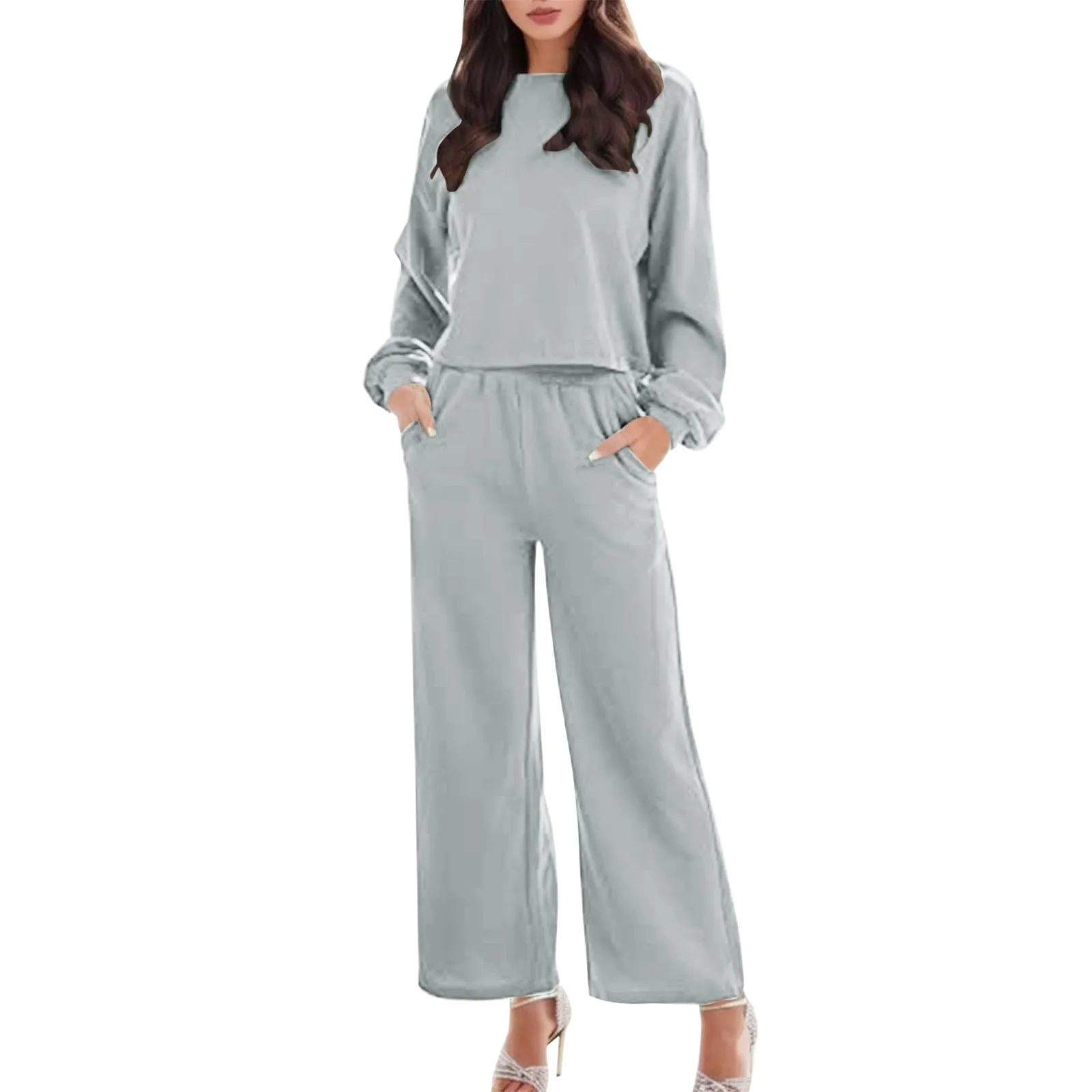 

2023 Women's Spring Summer Cotton Shirts and Pants Suits Office Lady Fashion Long Sleeve Loose Tops Crepe Y2k 2PCS Set Outfits