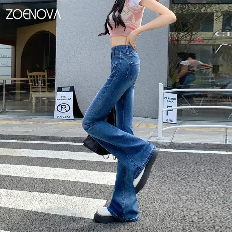 ZOENOVA 여성용 시크 플레어 팬츠, 빈티지 핫스위트, 헐렁한 와이드 레그, 캐주얼 데님, Y2k 의류, 블루, 하이 웨이스트 청바지, XS-XL, 봄 2023