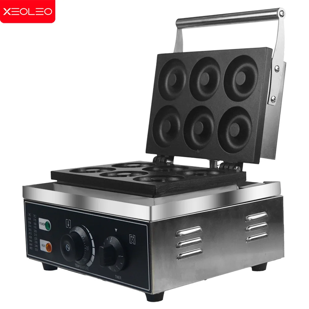 XEOLEO 1500W elektrický doughnut stroj 6 děr doughnut tvůrce stroj  non-stick mini koblihy stroj povrch nastavitelný termostat