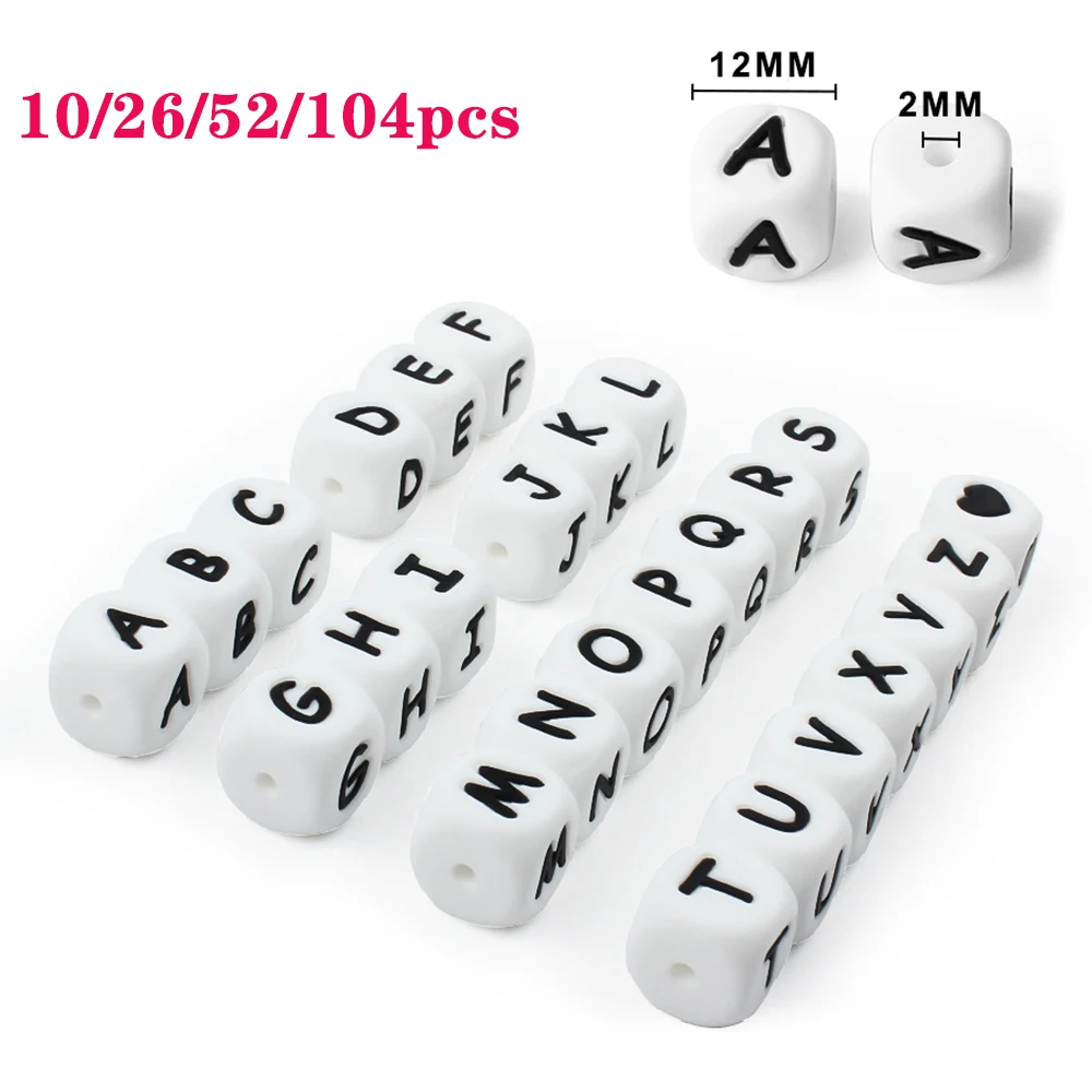 12mm Silicone Alphabet Beads 10/26/52/104pcs for Jewelry Making DIY Beaded Pen Decoration