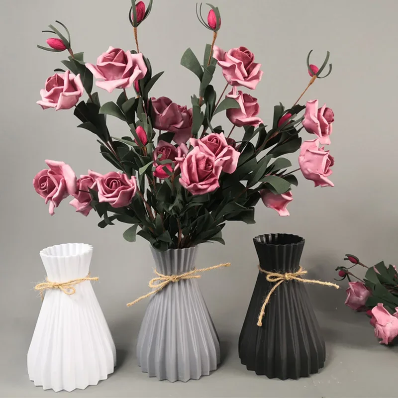 

Gift Nice Pure Color Flower Vase Nordic Style Plastic Micro Landscape Home Decoration Rattan Weaving