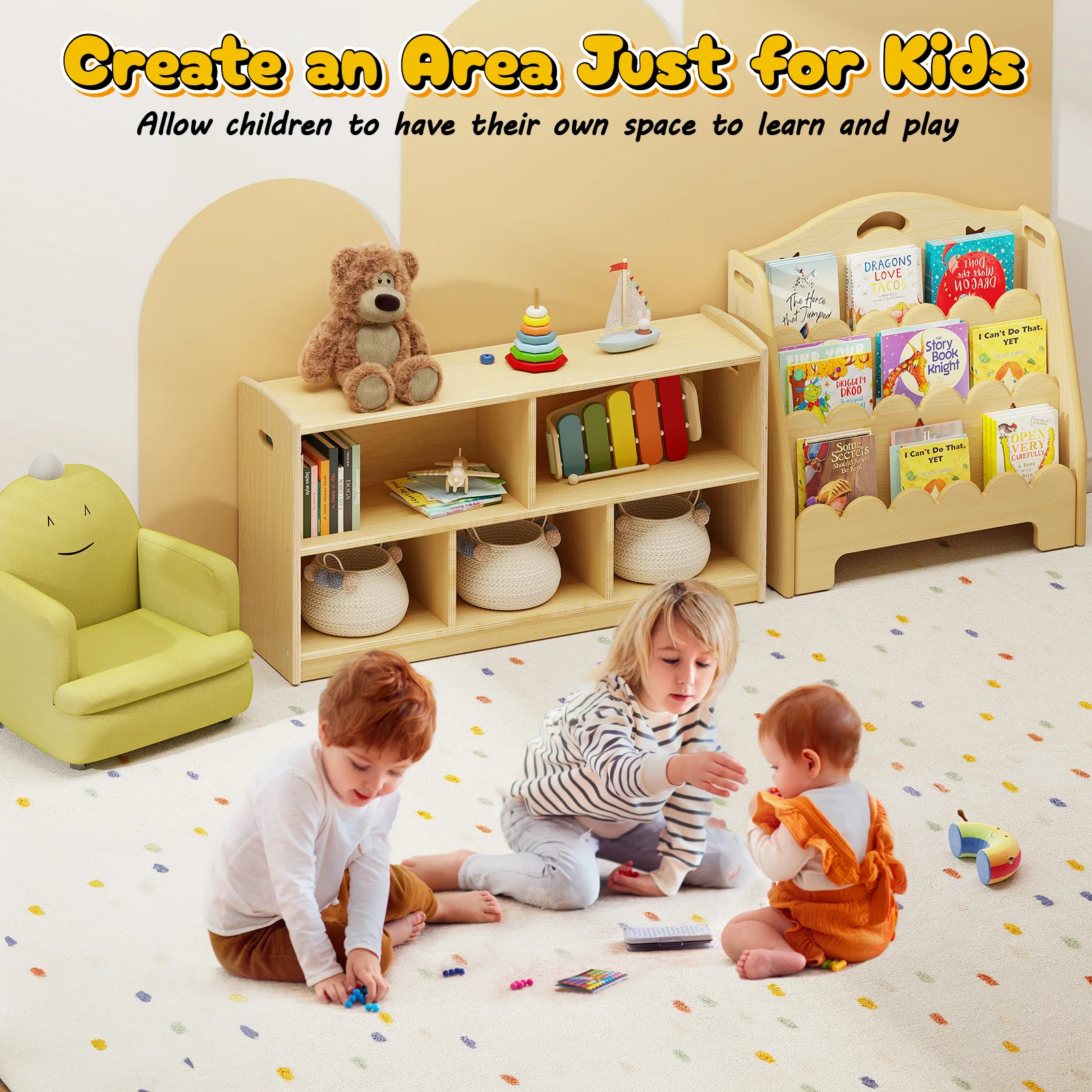 Montessori 2-Tier Kids Cabinet & Bookshelf Organizer 2