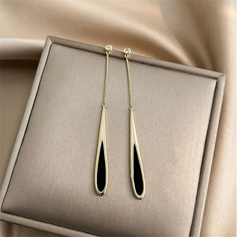 Exquisite Enamel Black Drop Tassel Long Earrings New Fashion Party Luxury Accessories For Women‘s Temperament Jewelry Mallzona