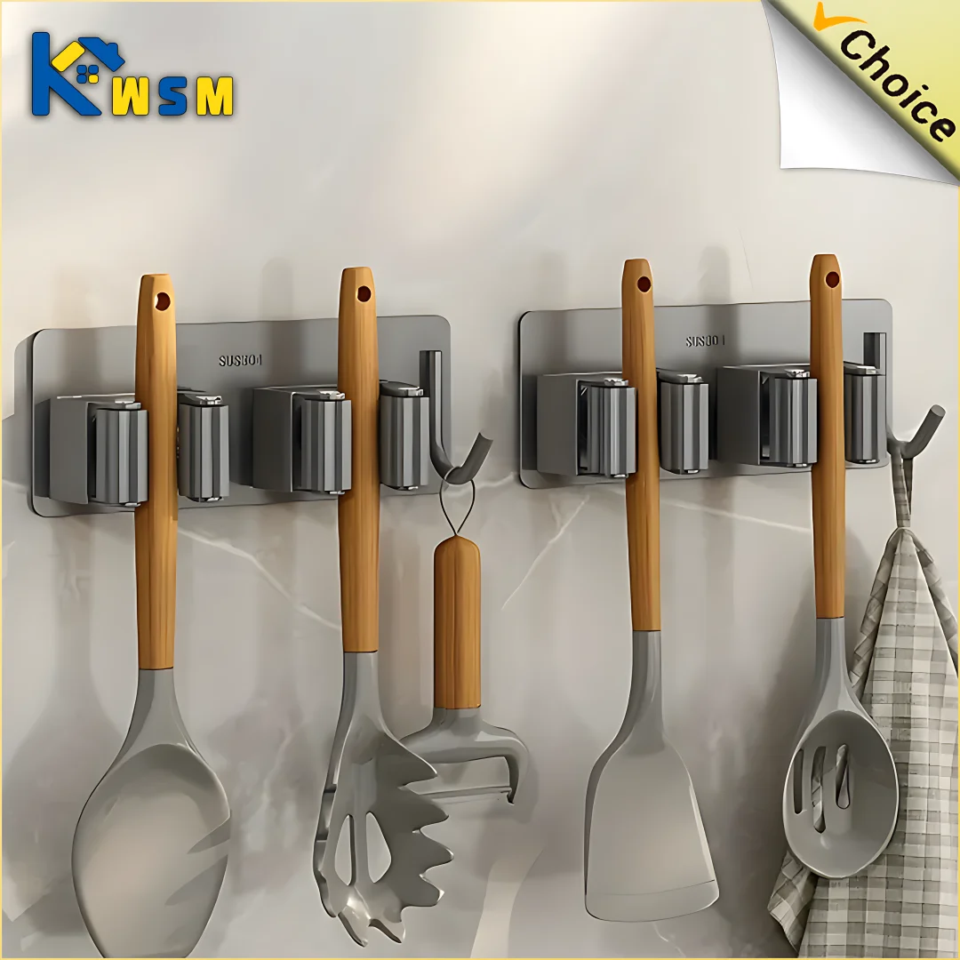 1-3PCS Stainless Steel Household Organizer Bathroom Hooks Wall Mounted Mop Organizer Kitchen Storage Tools