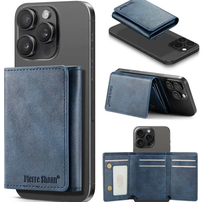 Premium PU Leather Magnetic Wallet Phone Card Holder - Strong Magnet Case