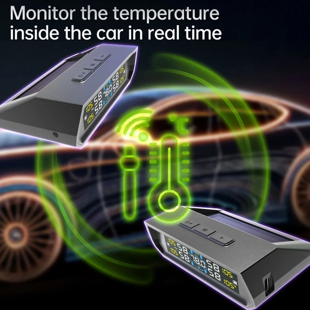 Sistemi di allarme di sicurezza automatici nel display della temperatura dell'auto Sistema di monitoraggio della pressione dei pneumatici per auto USB universale / TPMS solare - Image 6