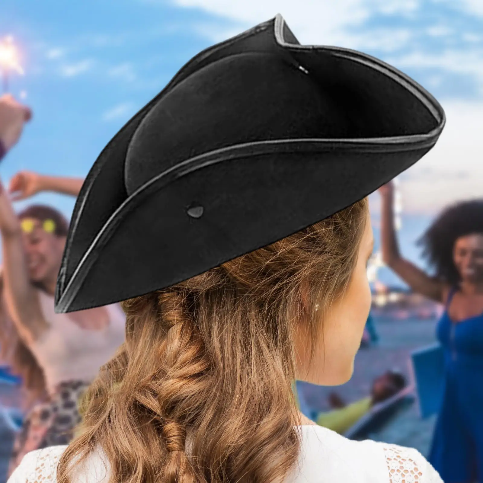Sombrero De Capitán Pirata De Piel Sintética – Tricornio Negro Para Fiestas Temáticas Y Cosplay