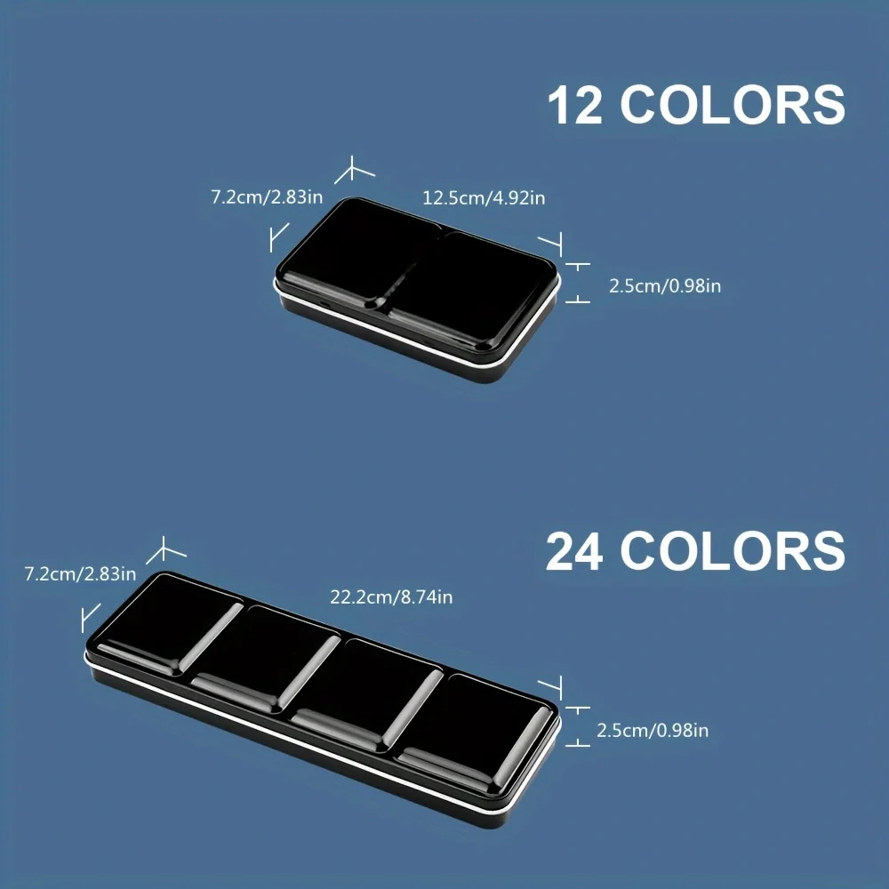 SeamiArt 12/24Grid Black Watercolor Paint Tin Box Painting Palette Portable Paint Palette Tray for Half/Full Pan Art Supplies 3