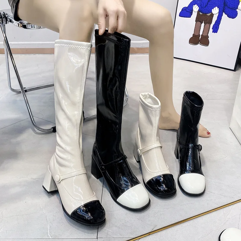 

Shoes Round Toe Women Boots High Heels Boots-Women Zipper Stiletto 2022 Leather Over-the-Knee Ankle Rubber Med Rome Mixed Colors