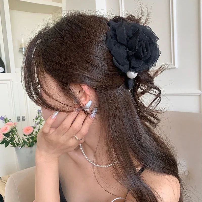 شبكة زهرة مشبك شعر السيدات أنيقة ذيل حصان الشعر ال...