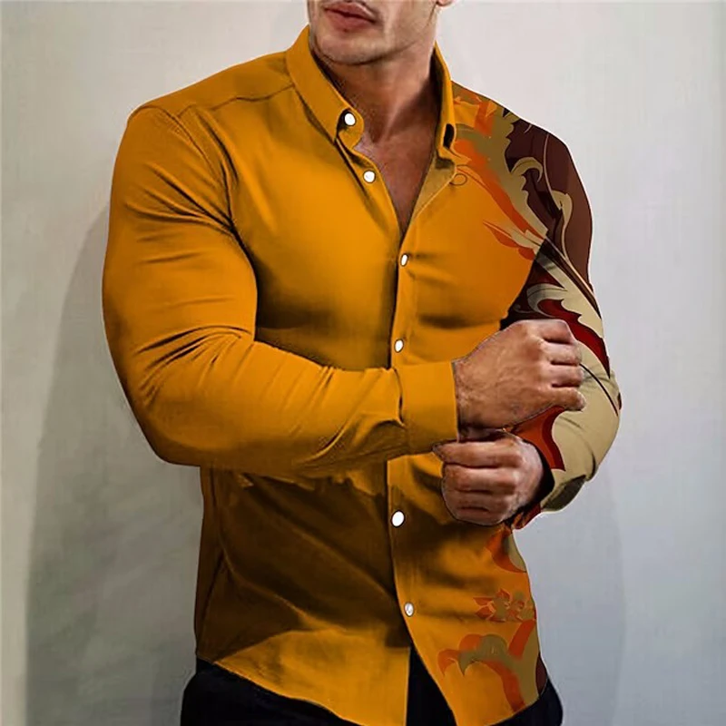

New Arrival Fashion Oversized Shirts For Men Casual Leaf Print Button Long Sleeve Top Men's Clothing Party Shirts and Blouses