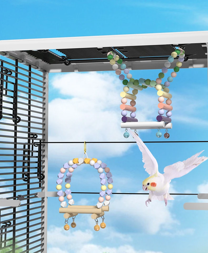 Colorful Bird Swing Toys with Bells Wooden Bird Swings Budgie Pet Swing Toys Ladder Bridge Cage Ladder Climbing