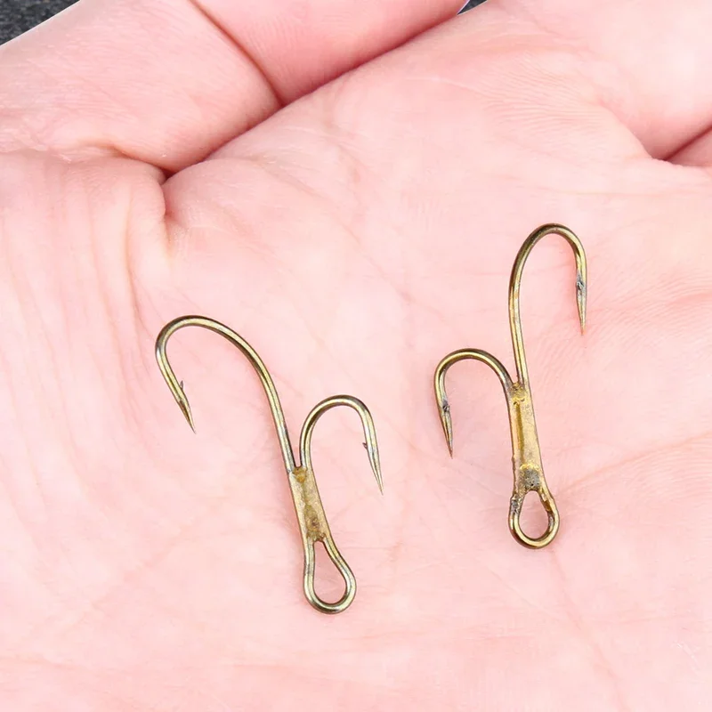 Description Picture 6 of item20pcs Double Fishing Hook High Carbon Steel Golden Barbed Hook 2# 4# 6# Pike Trout Perch Ringed Fishhooks Fishing Hook