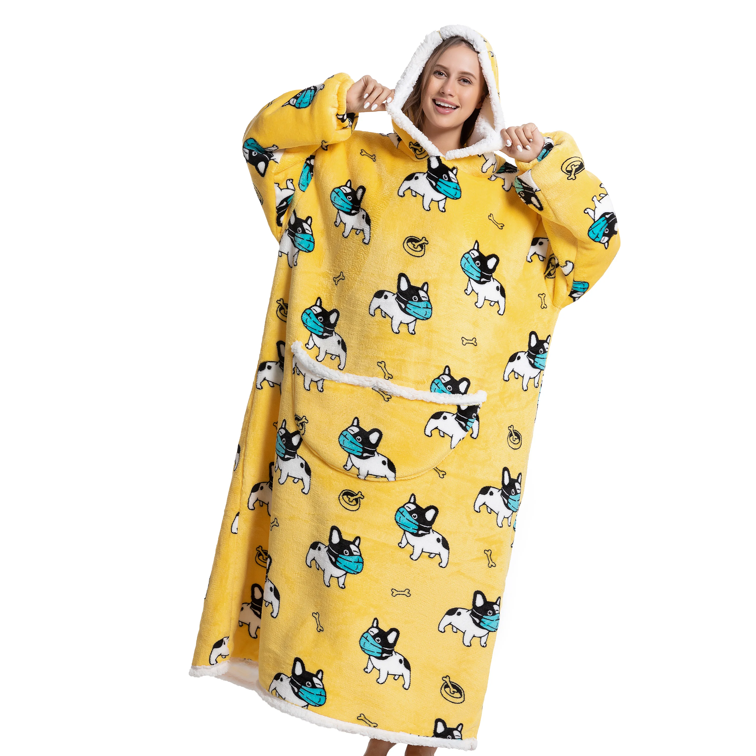 Coperta indossabile con cappuccio per adulti – super morbida e calda in pile di flanella e Sherpa con cappuccio – Pinguino regalo per donne adulti ragazze e bambini