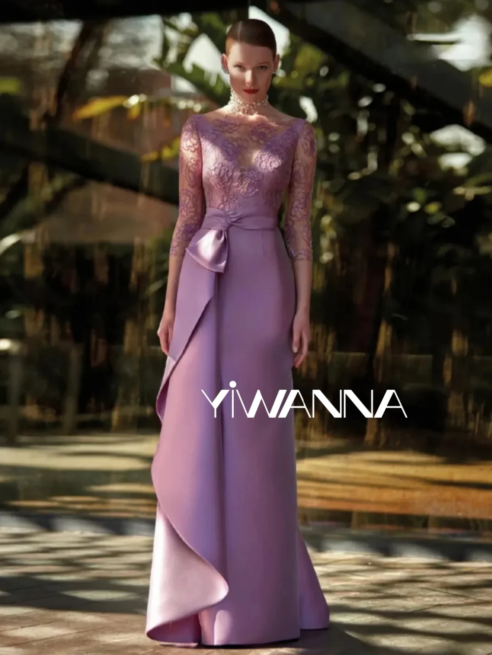 

2024 3/4 Sleeve Mother Of The Bride Dress For Wedding Elegant Lace Prom Dress Modest Purple Mermaid Long Evening Gown
