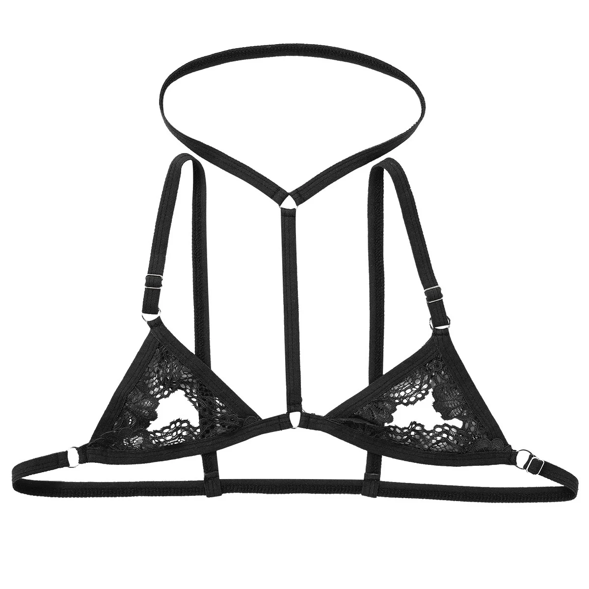 Sexy Men Sheer Lace Lingerie Erotic Bras Sissy Nightwear Halter Neck Adjustable Straps Harness hombre Mini Bra Mens Bra Tops Mens Bodywear