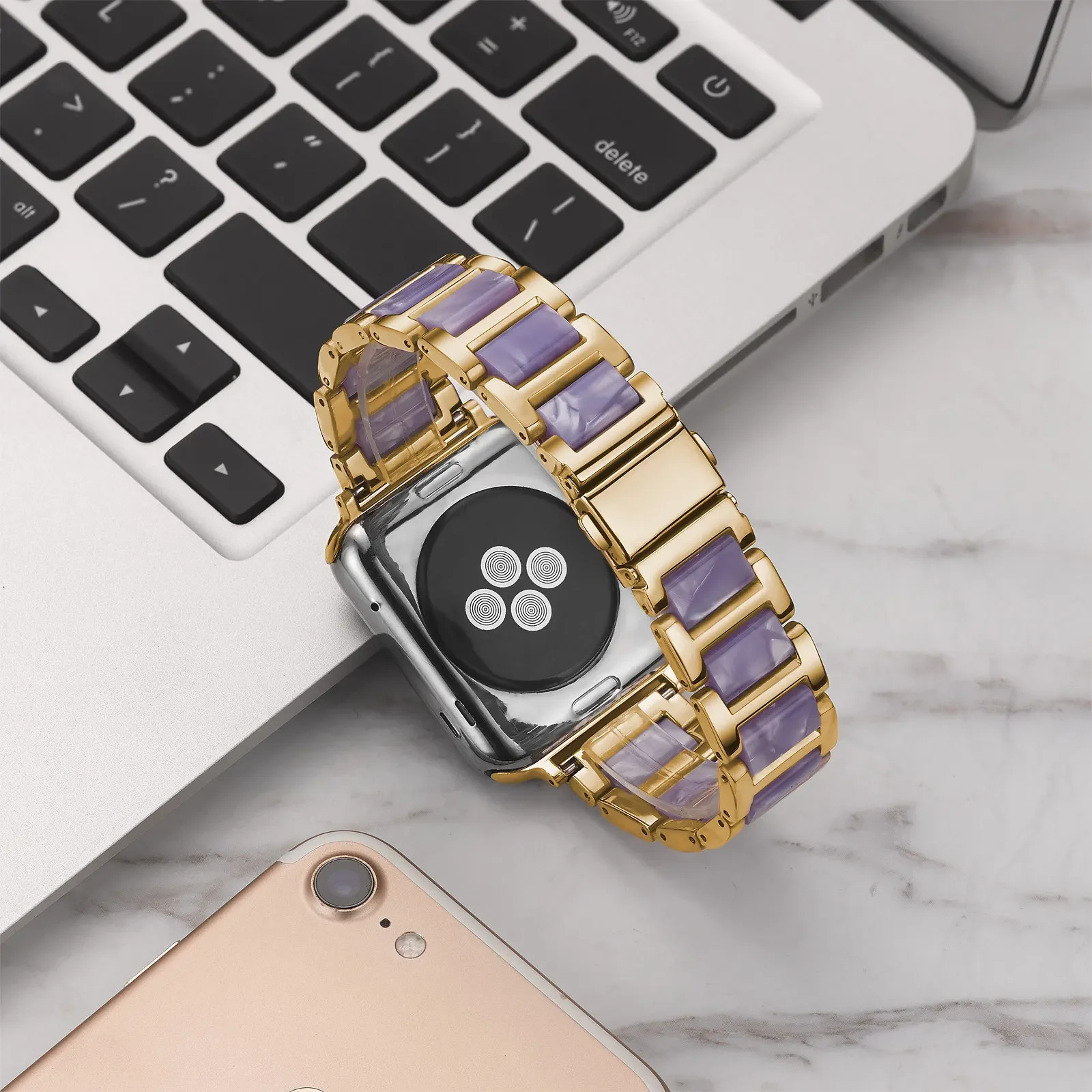 Resin+Metal Strap for Apple Watch Ultra 9 8 7 49mm 45mm 41mm Solid Resin Bracelet Wristband IWatch 6 5 4 SE 44mm 42mm 40mm 38mm