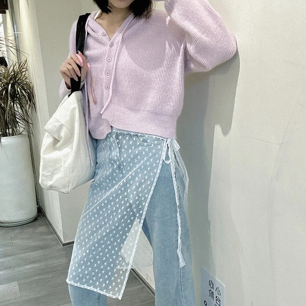 Women Skirt Y2k Vintage Lace Splicing Harajuku Skirt Fashion Lap Over Skirts for Woman Faldas Korean Perspective Lace-up Design Skirt
