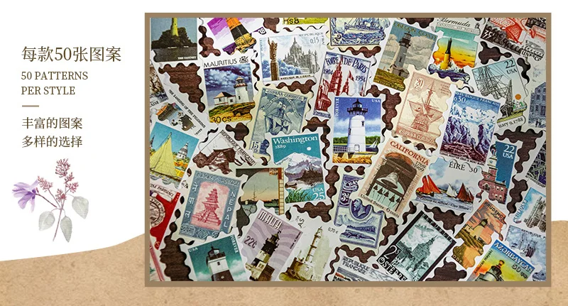 50 Blatt Retro-Stempelaufkleber-Set, klassisches Vintage-Versanddesign, für Retro-Tagebuch, Basteln, Geschenkverpackung, Kartendekoration – Detail 13