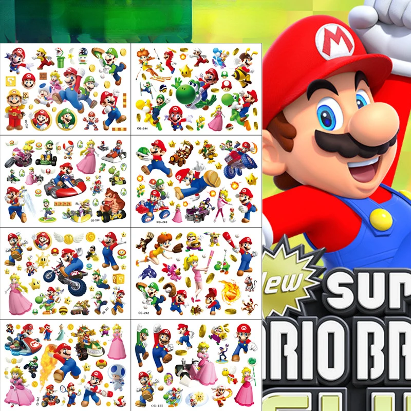 

Hot Selling Super Mario Children's Tattoo Stickers Cute Cartoon Fashion Tattoo Stickers Water Transfer Stickers Girls and Boys