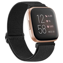 Breathable Nylon Loop Elastic Strap for Smart Watches - Soft Sport Replacement Band (Black)