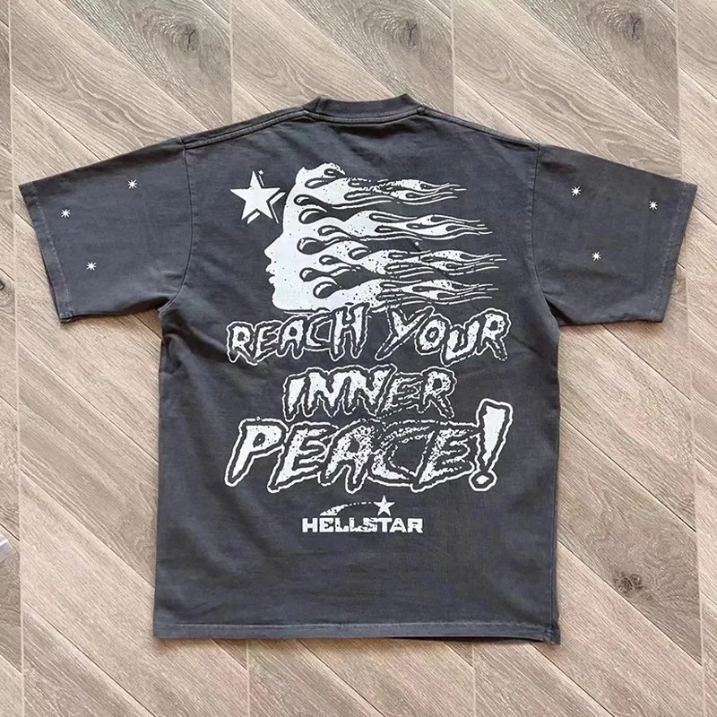

Hellstar Studios Inner Peace T-Shirt Men Women Skeleton Printing Washed T Shirt Top Tees