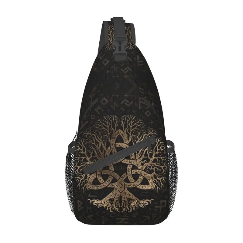 

Tree Of Life With Triquetra On Futhark Pattern Sling Bags Men Viking Shoulder Crossbody Chest Backpack Cycling Camping Daypack