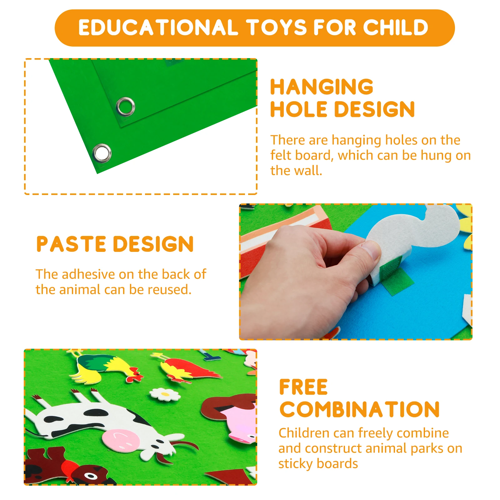 41.3inch Children's Teaching Felt Board Interactive Animals Felt-Board Story Set Early Learning Interactive Play Set For Toddler