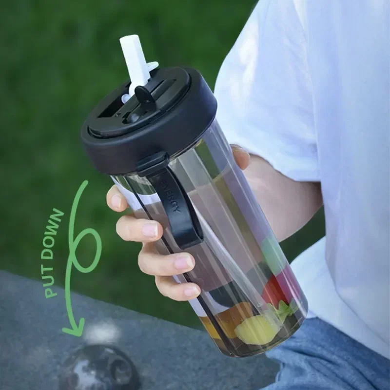 420/600ml Double Drinking Bottle Cute Girl Student Outdoor Double Straw Cup with Handle Portable Plastic Water Bottle water bottle sports water bottle sports bottle plastic water bottle plastic cup