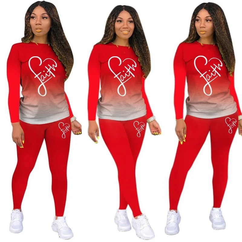 All Seasons Fashion Leisure Long Sleeve Women's Sportswear Gradient Top and Trousers Lightweight Tracksuit Jogging Suit S-3XL