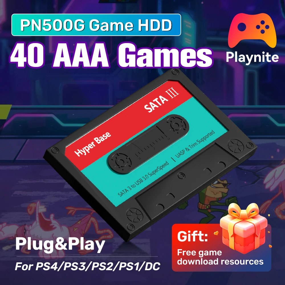Playnite 500G Portable Retro Game HDD Built-in 40 AAA Games External Gaming Consoles For N64/PS4/PS3/PS2/SS/WII/WIIU Plug&Play