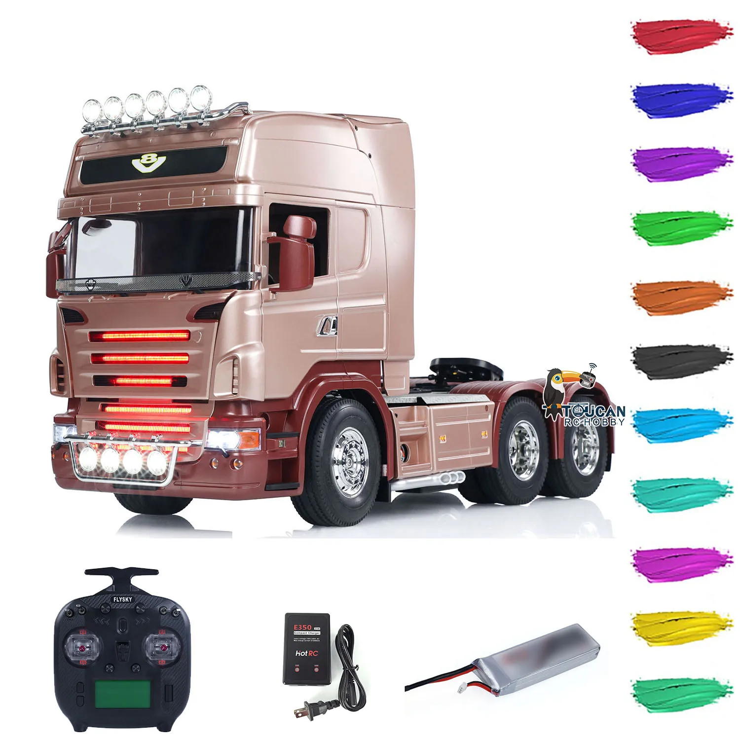 R620 6*4 1/14 RC Tractor Truck 3 Axles DIY Remote Control Lorry Car RTR Radio ESC Sound Light System Smoke Unit Painted Toy Gift 2