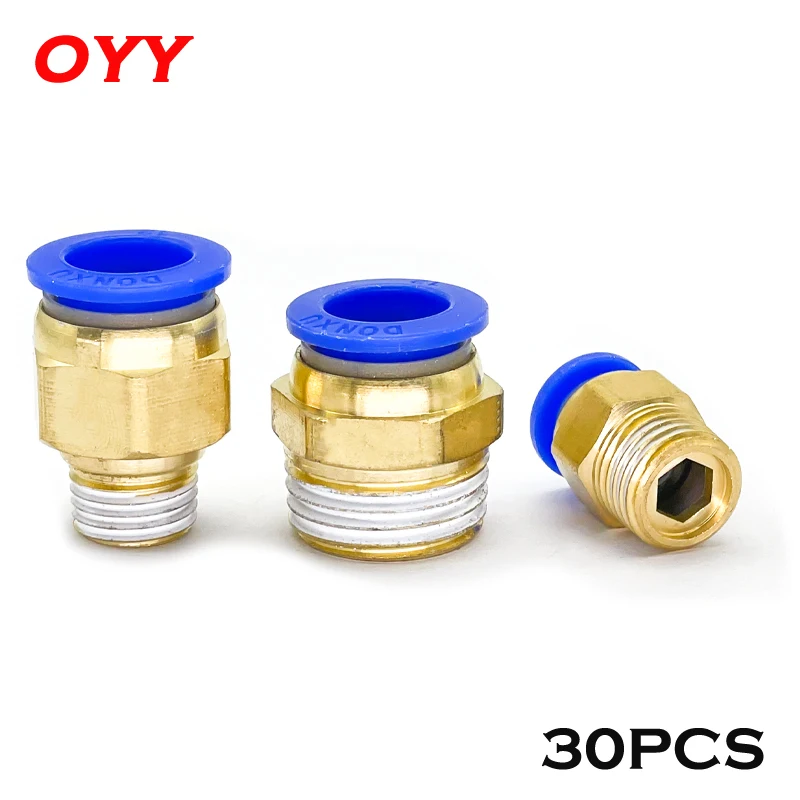 30PCS PC Air Pneumatic Fitting Quick Connector 4mm 6mm 8mm 10mm 12mm Male Thread 1/4 1/2 1/8 3/8 Compressed Hose Tube Pipe