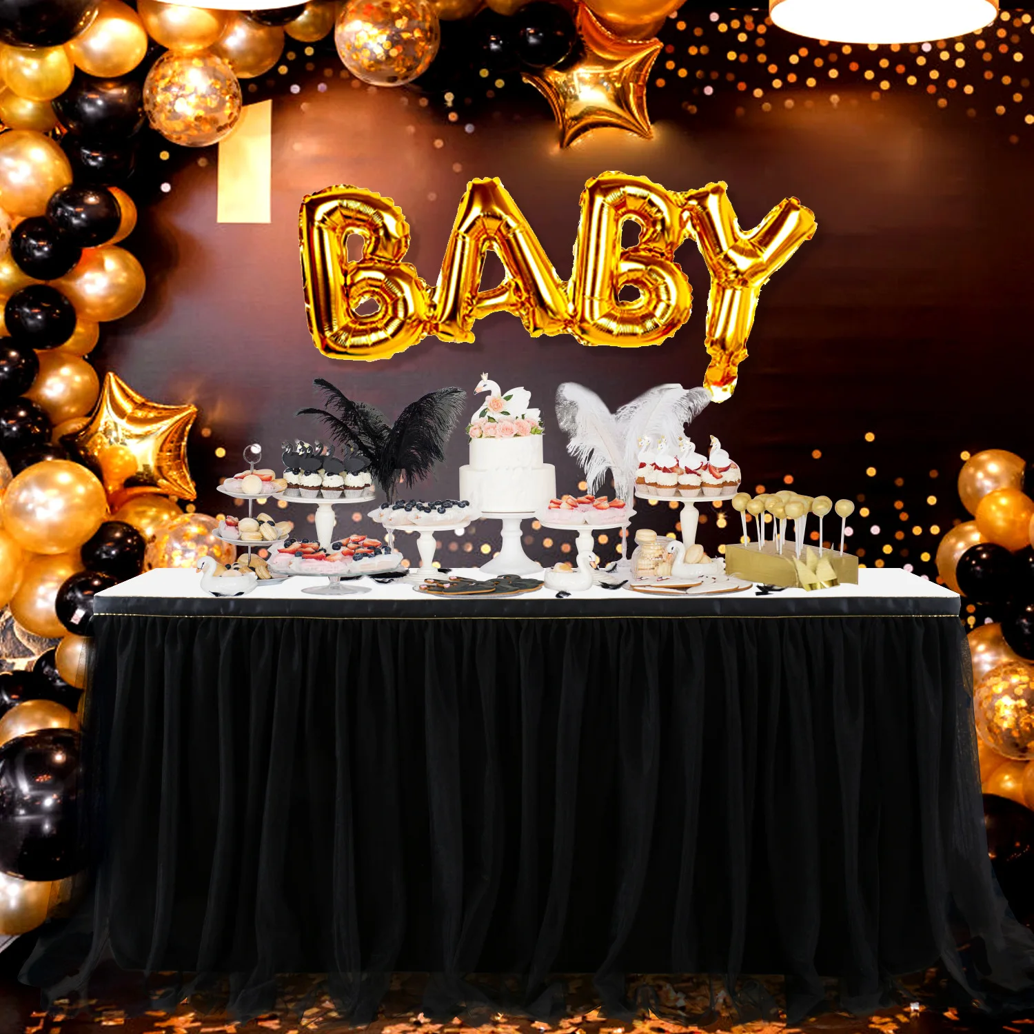 Table Skirting Tulle Table Skirt Tutu Skirt Tablecloth Decorations Baby Shower Wedding et Banquet Decoration Black
