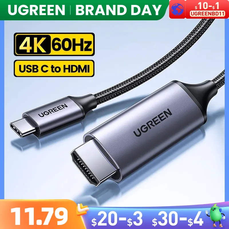  UGREEN USB C HDMI Cable Type C to HDMI 4K for iPhone 15 TV Converter MacBook Air iPad Samsung Pixelbook XPS USB C HDMI Adapter 