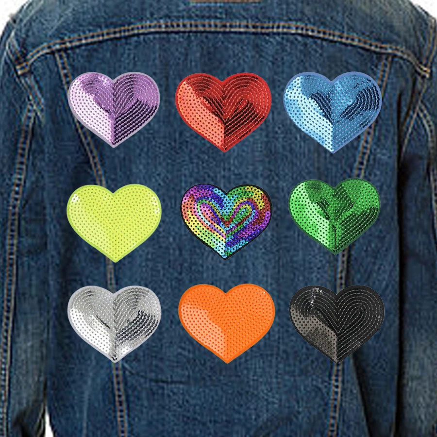 Herz-Patches, Übertragung für Kleidung, Rucksäcke, Jacke, zum Aufbügeln, Nähen, Anwendung, selbstklebend, thermoklebende Pailletten-Applikation