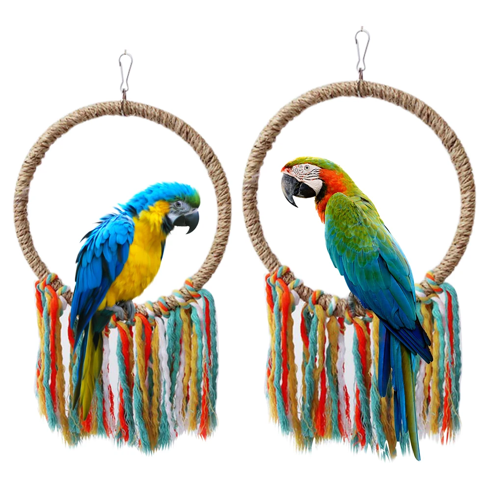 Parrot Cotton Rope Ring Toy – Hanging Swing, Chew & Climb Perch for Birds 1