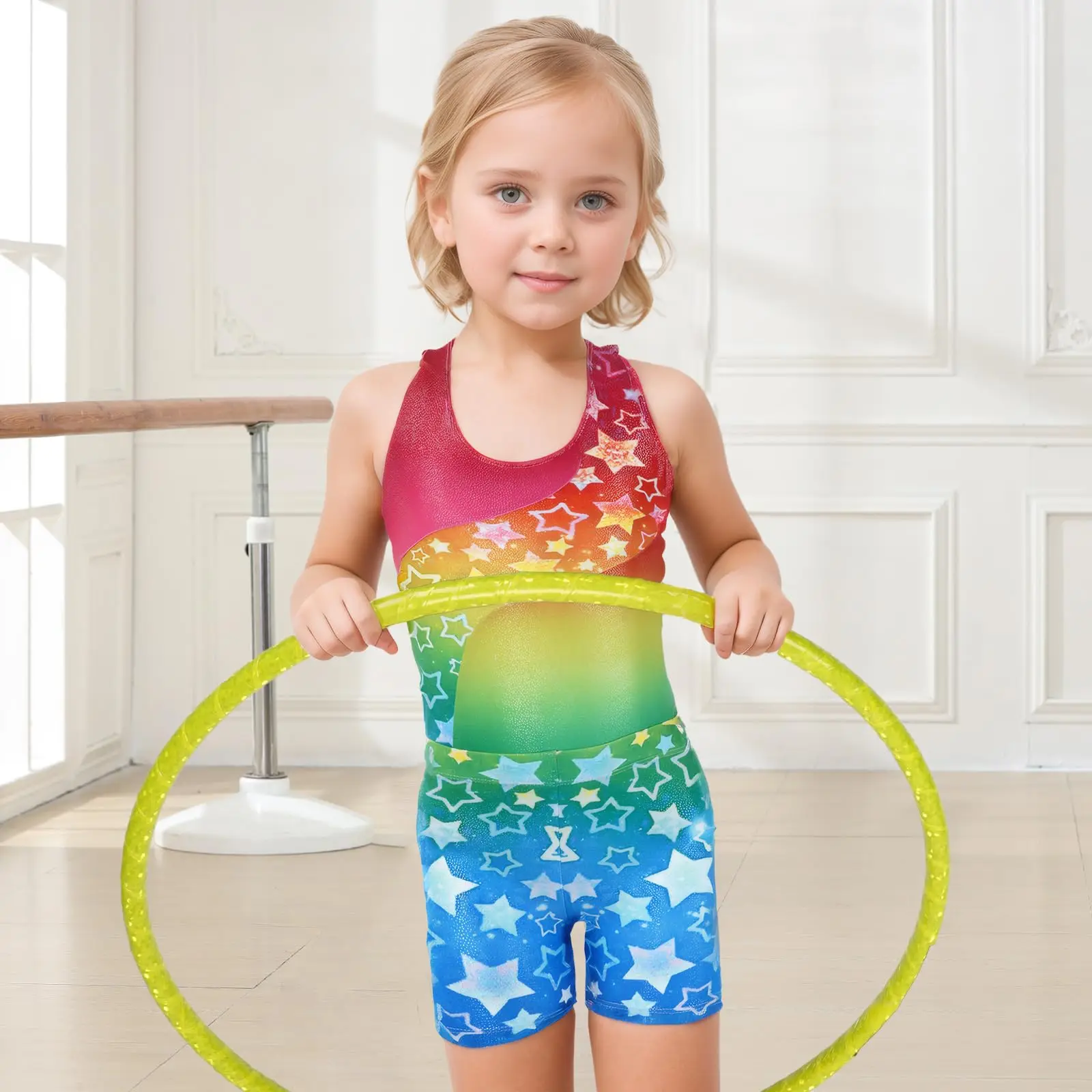 2024 Girls Gymnastics Leotards, Glitter Ballet Dance Unitards Biketards Activewear with Short & Hairband for Kids 3-12 Years
