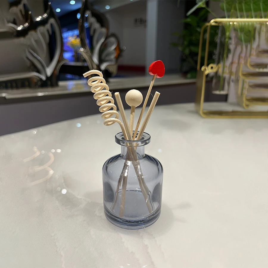 1PC 50ml Blue Home Fragrance Diffuser Bottle with Rattan Sticks and Dried Flowers Reed Diffuser Essential Oil Refill Bottle