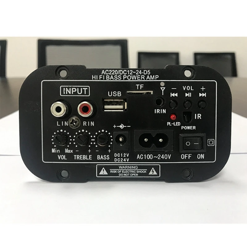 가정용 및 차량용 디지털 파워 앰프, 내장 블루투스, 12V 24V 220V 서브우퍼, 마이크 포함 U 디스크 앰프 (US 플러그)